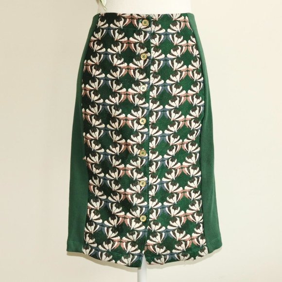 Dolan Anthropologie Floral Embroidered Green Knee-Length Skirt - Picture 2 of 4